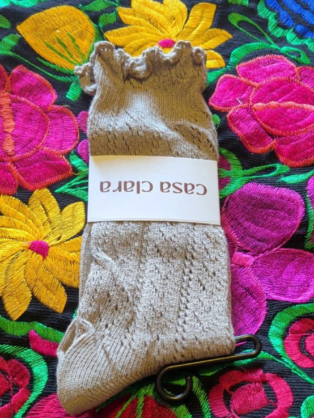Casa Clara Beige Ruffle Trim Socks